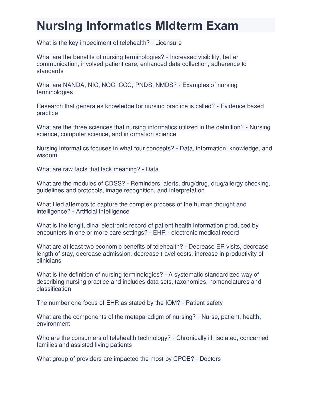 Preview image of Nursing Informatics Midterm Exam document